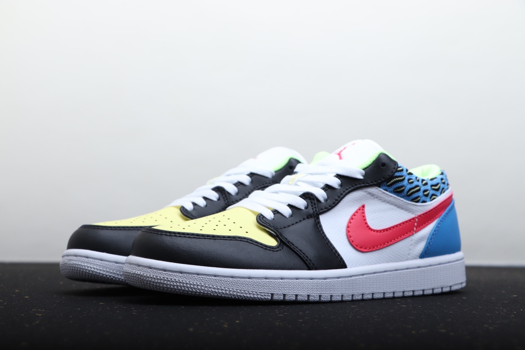 AIR JORDAN 1 LOW BLACK, YELLOW AND BLUE PATCHWORK CATERPILLAR