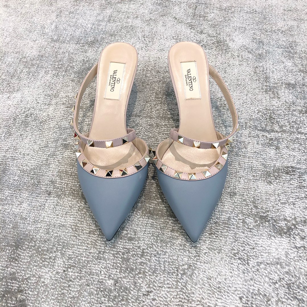 VALENTINO VT COLLECTION ONE STRAP SLANT HEEL DRAG 6.5CM HAZE BLUE