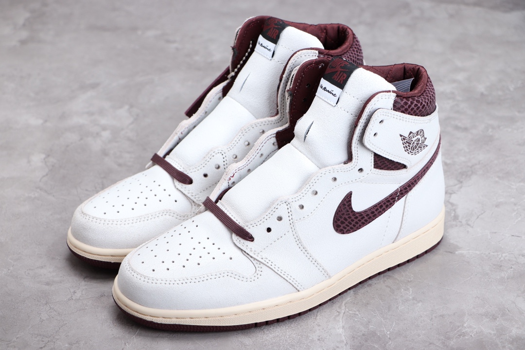 AIR JORDAN 1 SAIL WHITE CRACKLE BURGUNDY SNAKE PRINT