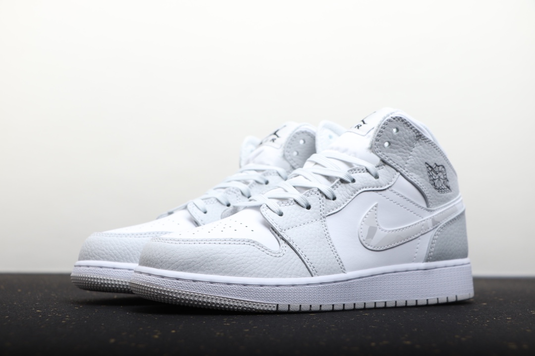 AIR JORDAN 1 MID-TOP WHITE AND GREY CAMOUFLAGE