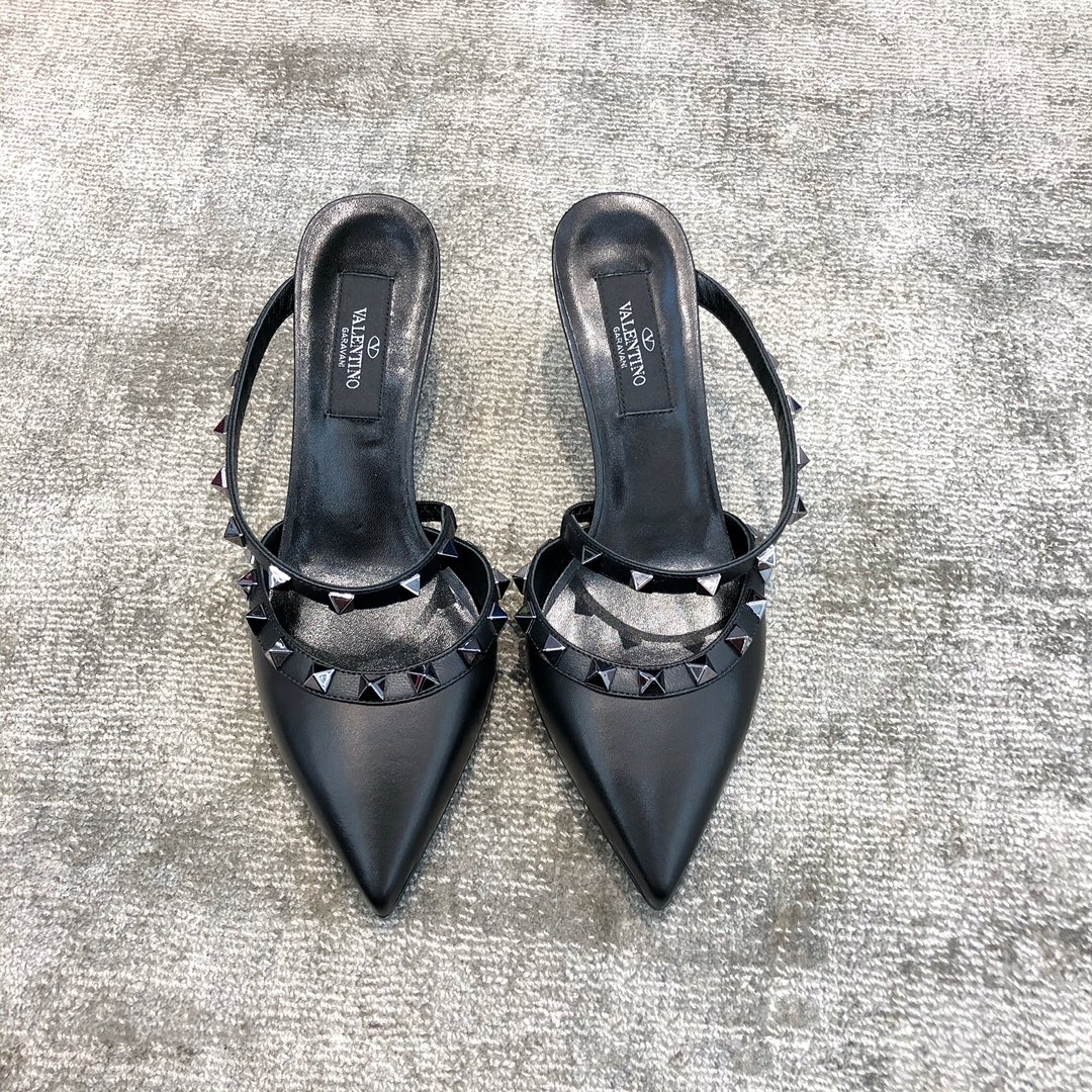 VALENTINO VT COLLECTION ONE STRAP SLANT HEEL TOW 6.5CM BLACK