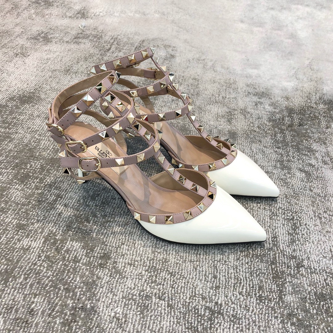 VALENTINO VT COLLECTION TRIPLE STRAP MID HEEL 6.5CM PATENT LEATHER WHITE