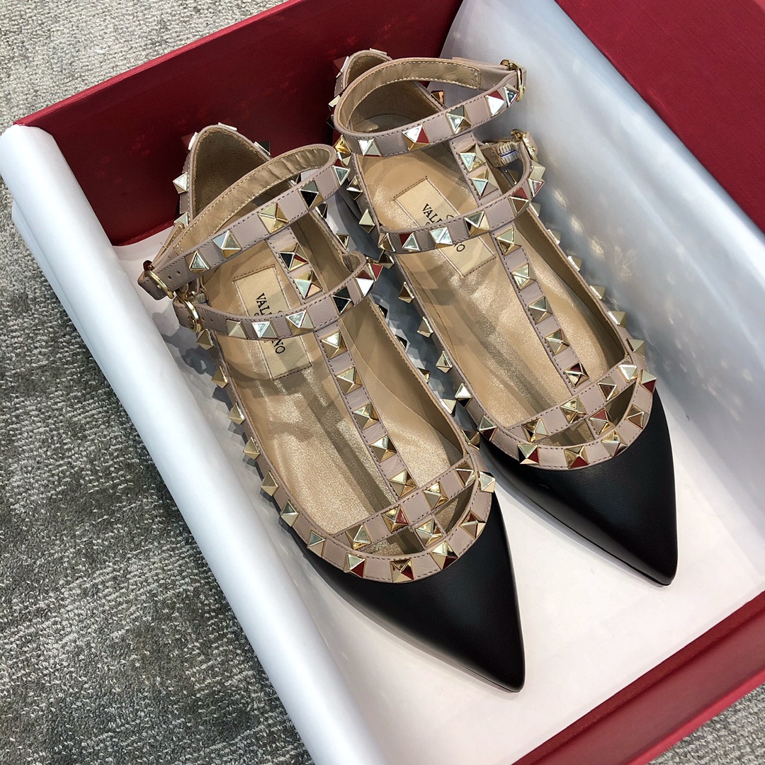 VALENTINO VT COLLECTION TWO STRAP FLATS BLACK